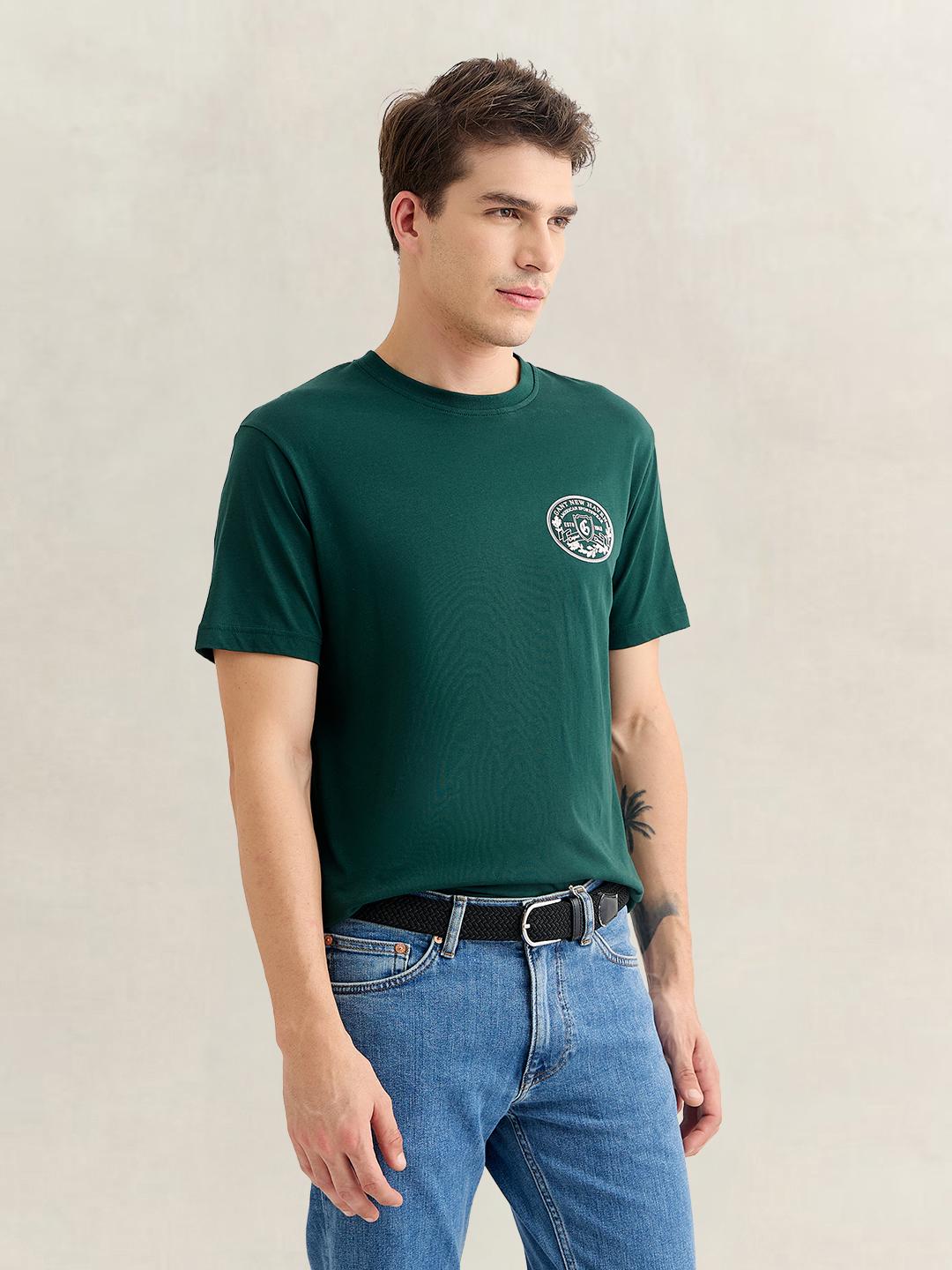 Gant Men Green Regular Fit Graphic Cotton T-Shirt