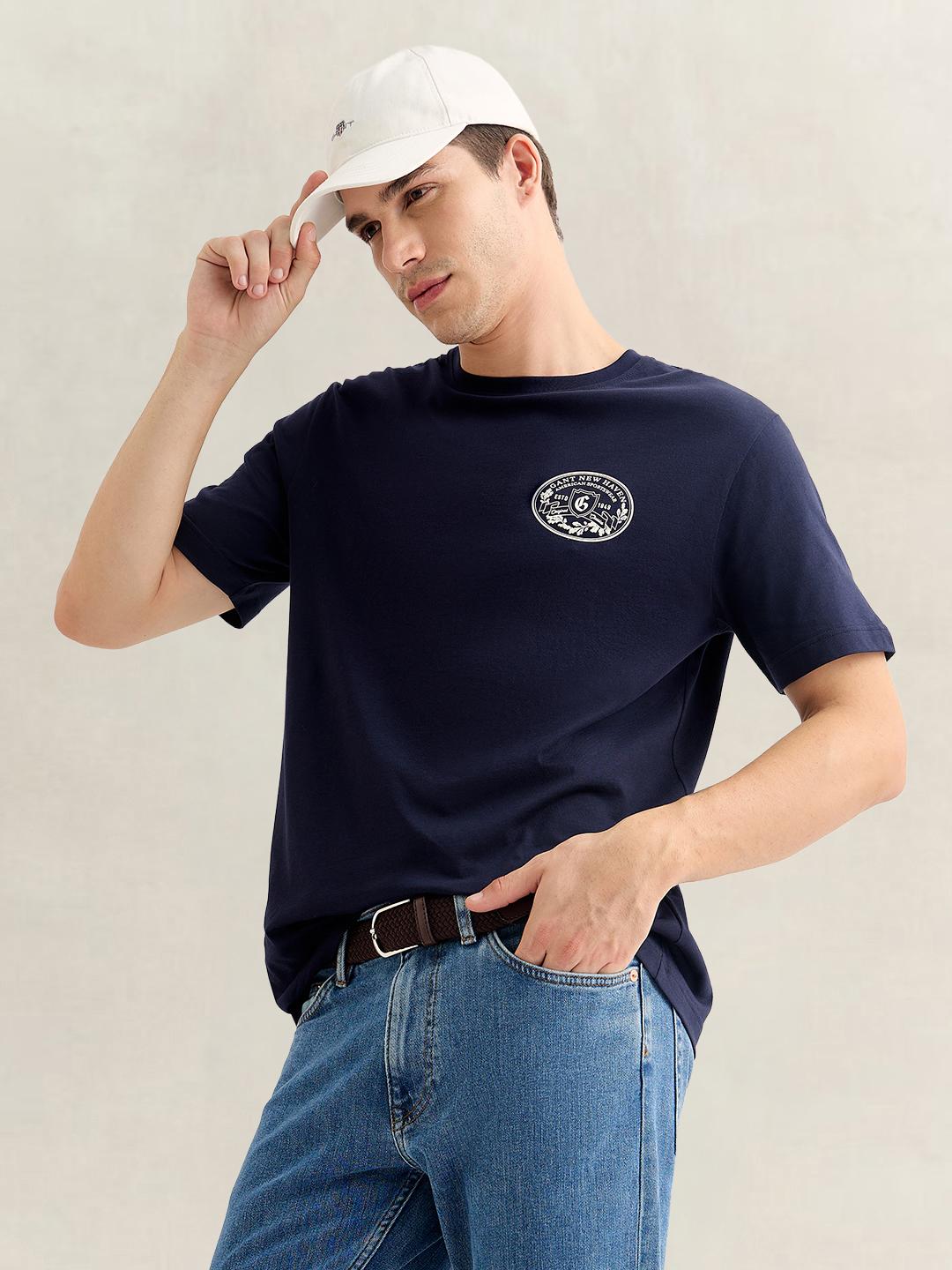 Gant Men Dark Navy Regular Fit Graphic Cotton T-Shirt