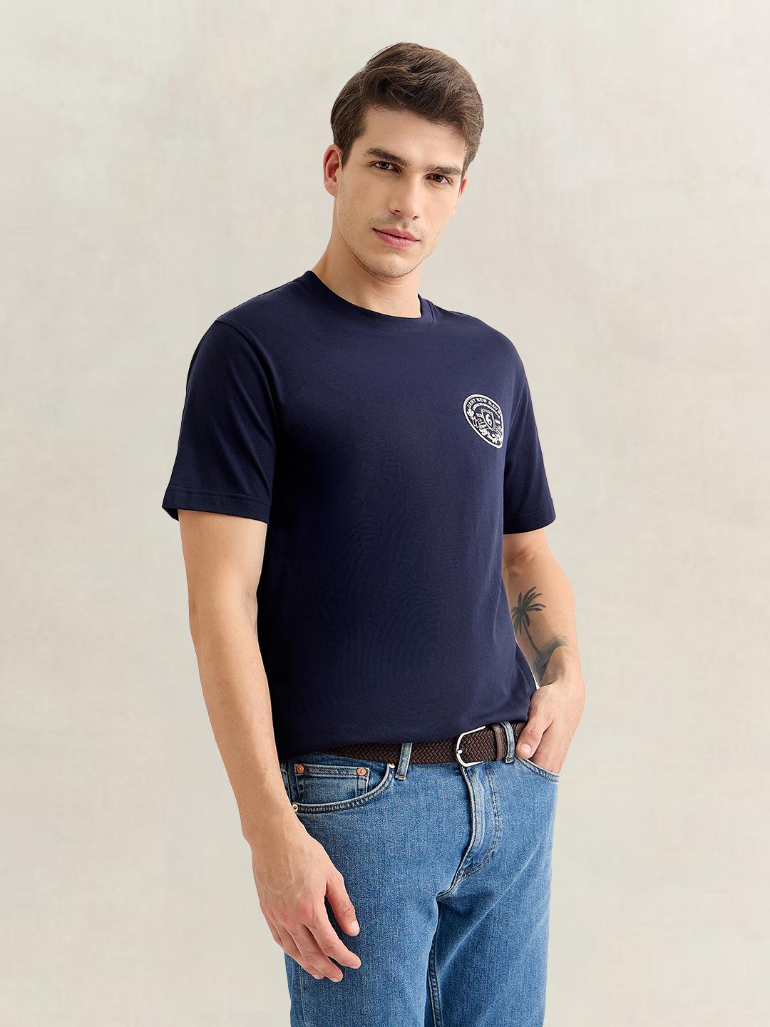 Gant Men Dark Navy Regular Fit Graphic Cotton T-Shirt