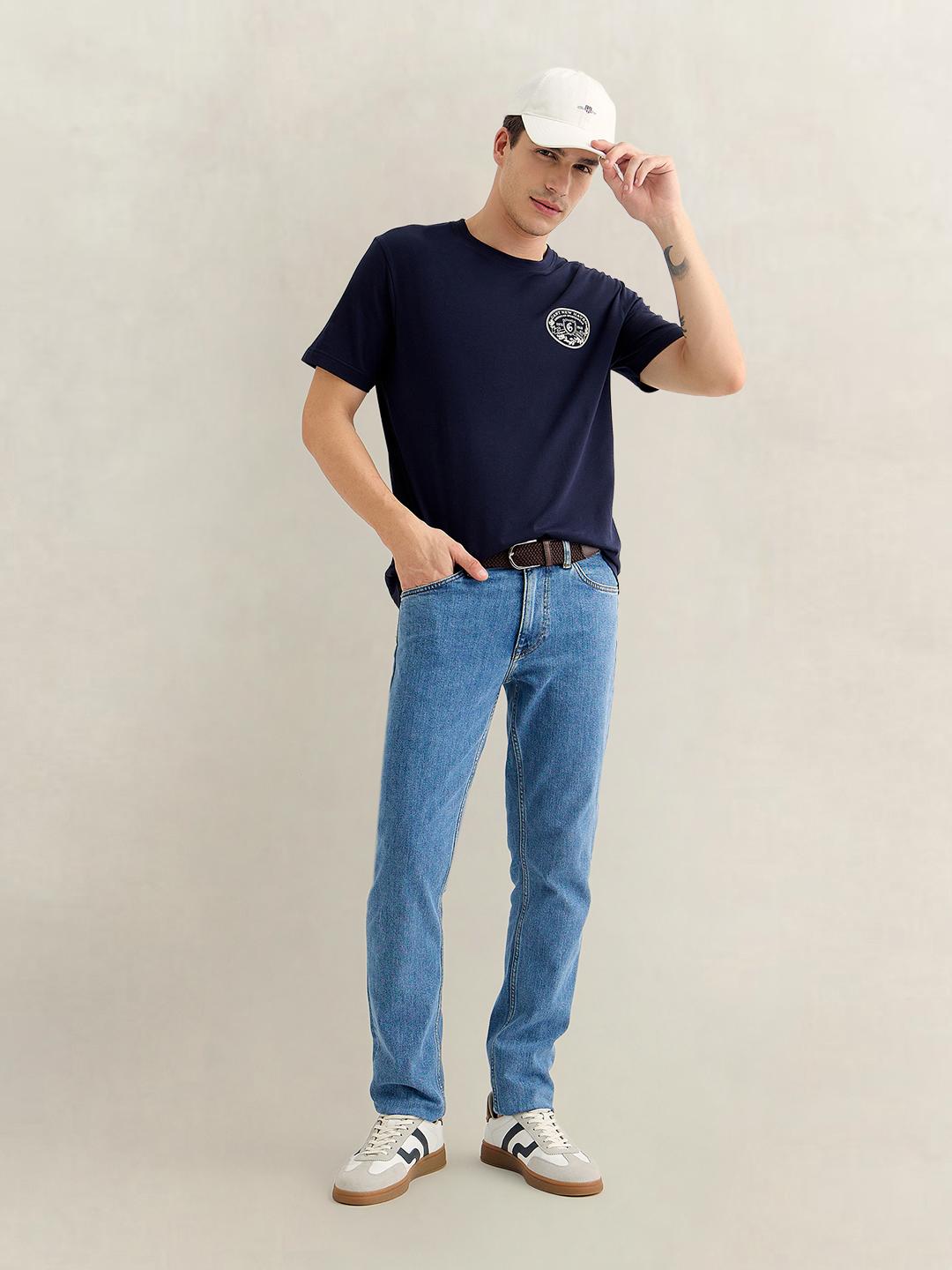 Gant Men Dark Navy Regular Fit Graphic Cotton T-Shirt