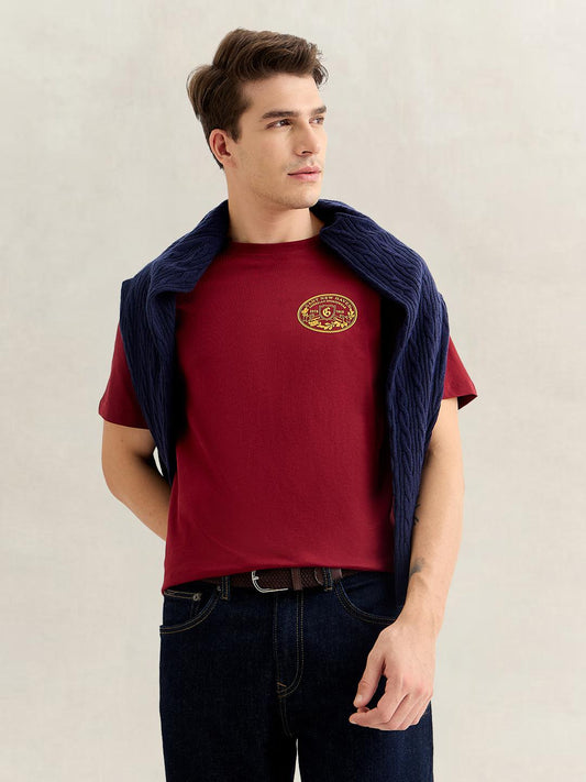 Gant Men Red Regular Fit Graphic Cotton T-Shirt