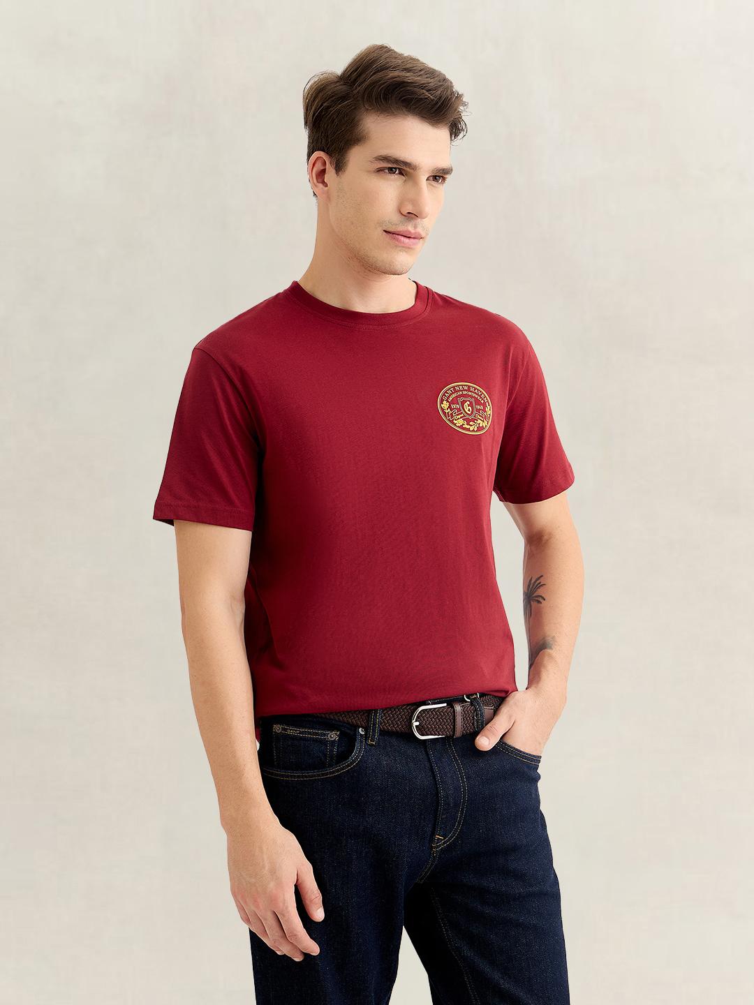 Gant Men Red Regular Fit Graphic Cotton T-Shirt