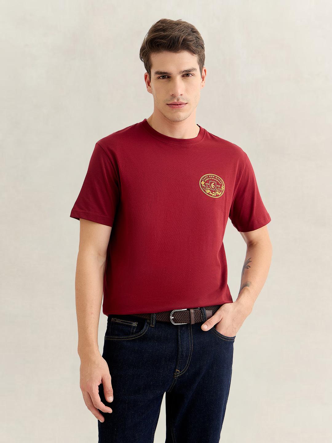 Gant Men Red Regular Fit Graphic Cotton T-Shirt
