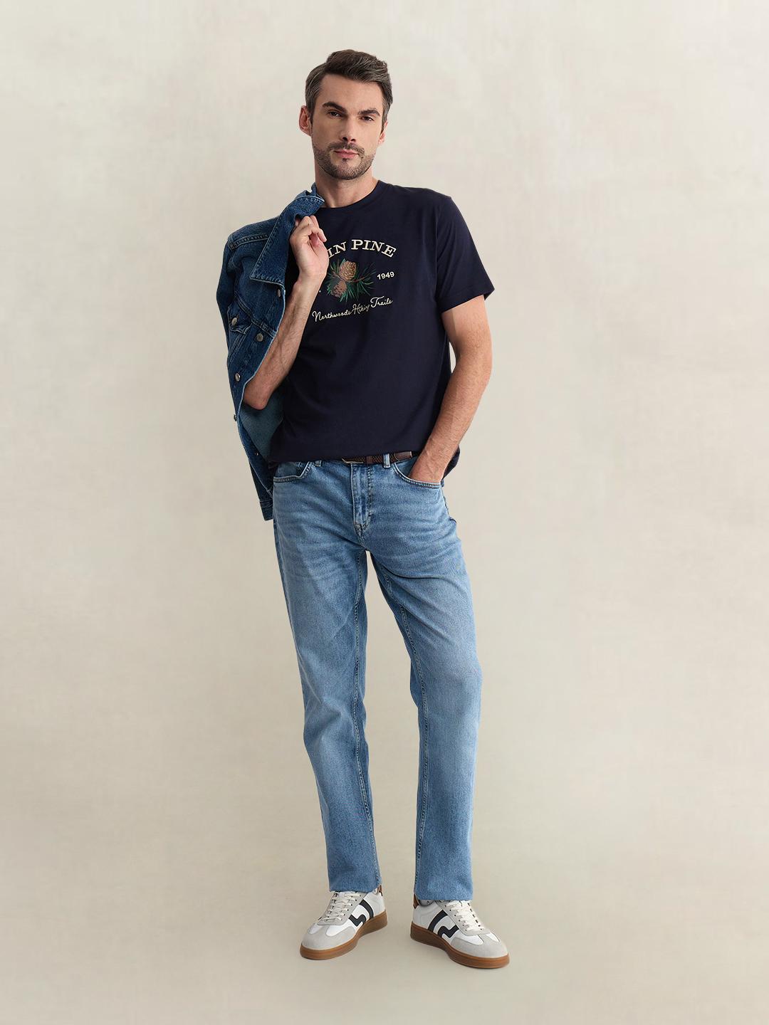 Gant Men Blue Regular Fit Graphic Pure Cotton Tshirt