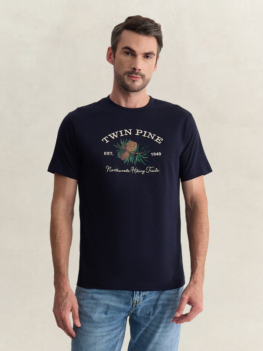 Gant Men Blue Regular Fit Graphic Pure Cotton Tshirt