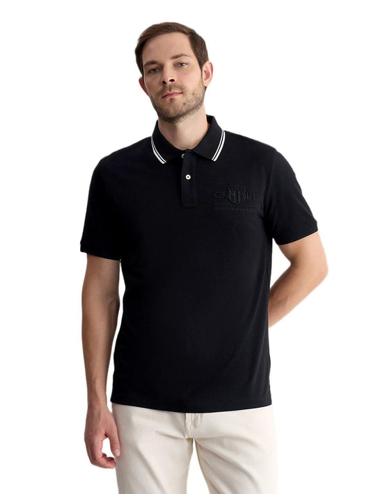 Gant Men Black Regular Fit Solid Pure Cotton Polo Tshirt