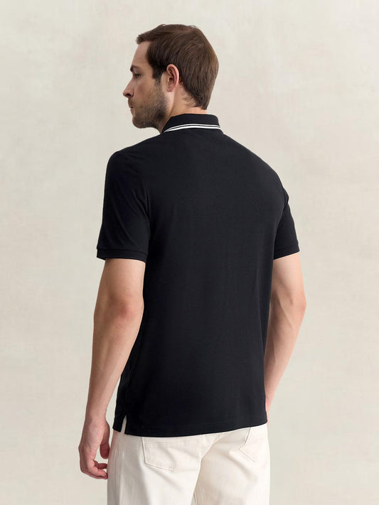 Gant Men Black Regular Fit Solid Pure Cotton Polo Tshirt
