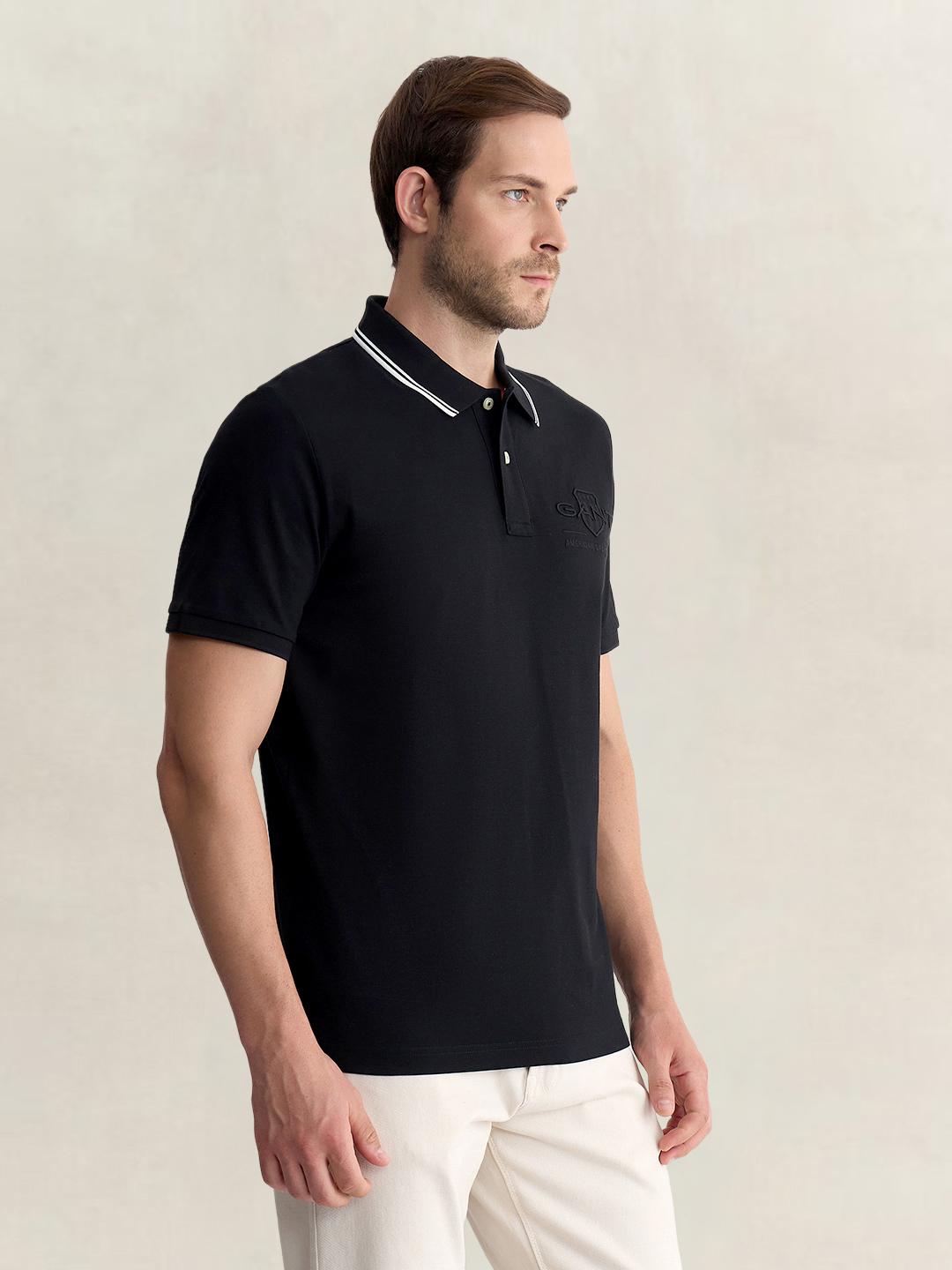 Gant Men Black Regular Fit Solid Pure Cotton Polo Tshirt