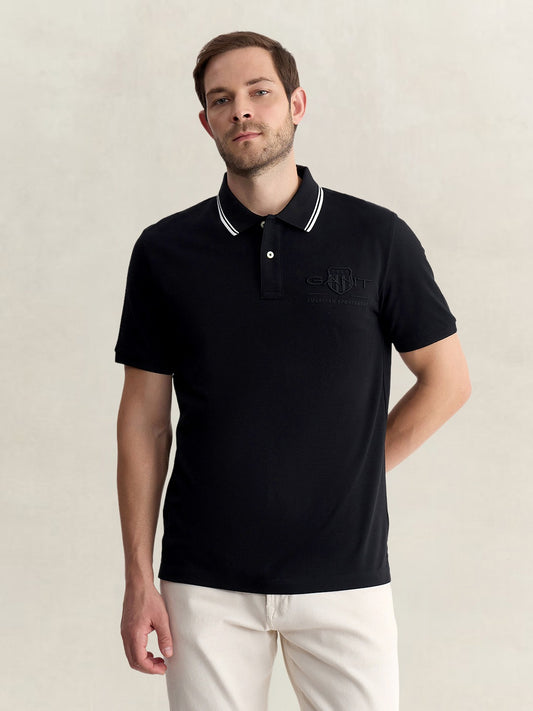 Gant Men Black Regular Fit Solid Pure Cotton Polo Tshirt