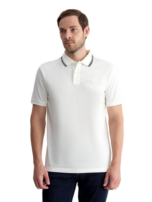 Gant Men White Regular Fit Solid Pure Cotton Polo Tshirt