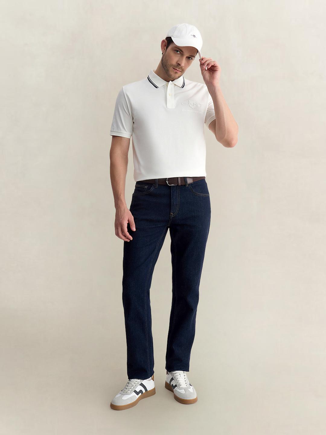 Gant Men White Regular Fit Solid Pure Cotton Polo Tshirt