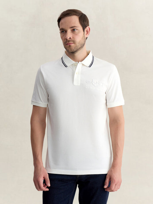 Gant Men White Regular Fit Solid Pure Cotton Polo Tshirt