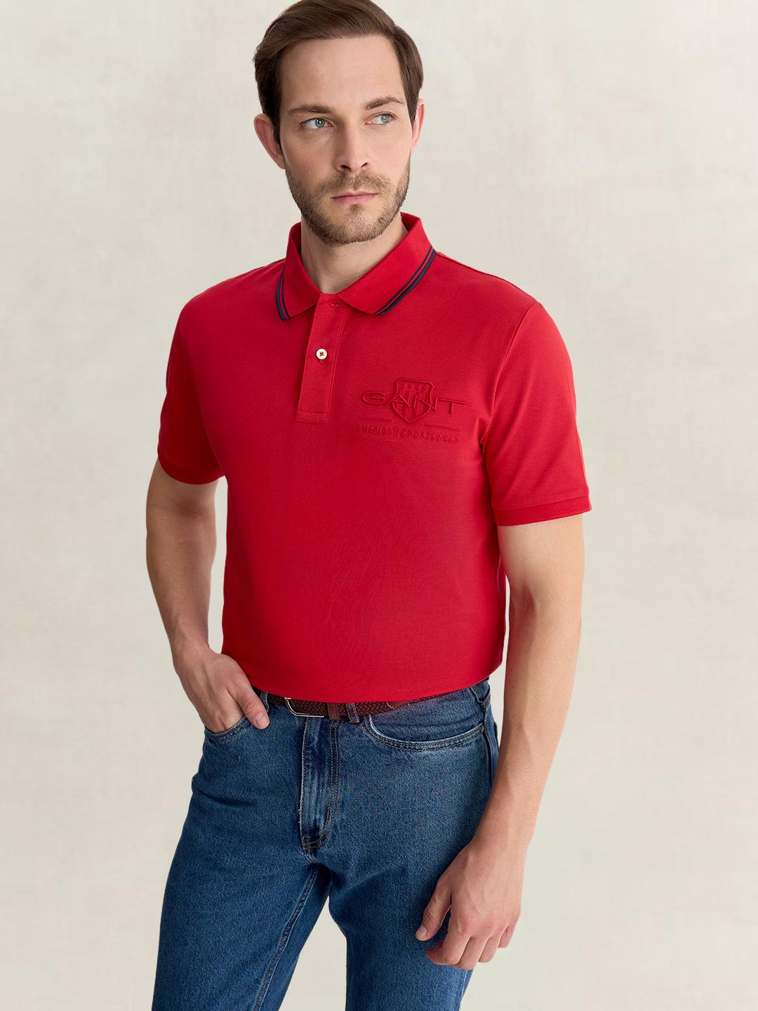 Gant Men Red Regular Fit Solid Pure Cotton Polo Tshirt