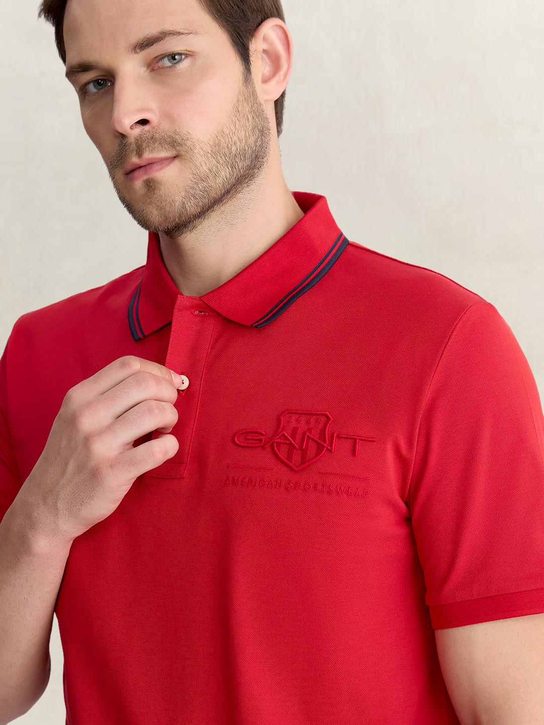 Gant Men Red Regular Fit Solid Pure Cotton Polo Tshirt