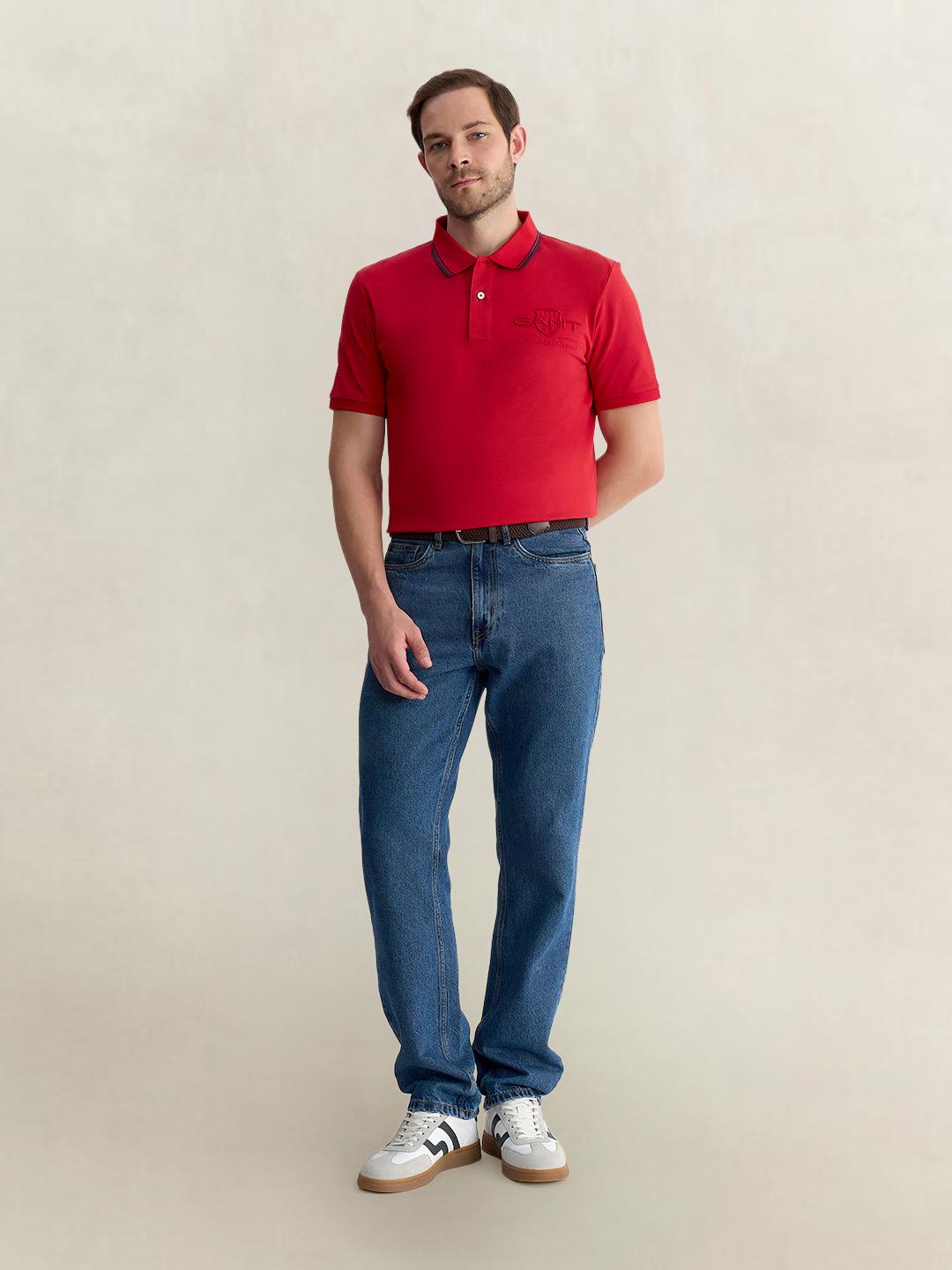 Gant Men Red Regular Fit Solid Pure Cotton Polo Tshirt