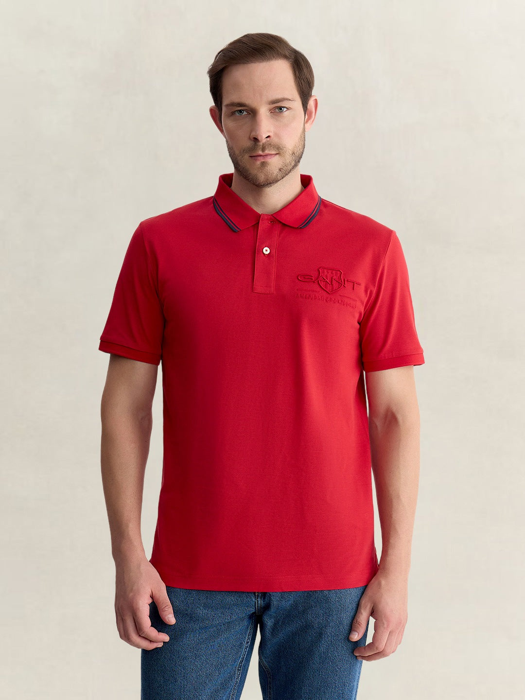 Gant Men Red Regular Fit Solid Pure Cotton Polo Tshirt