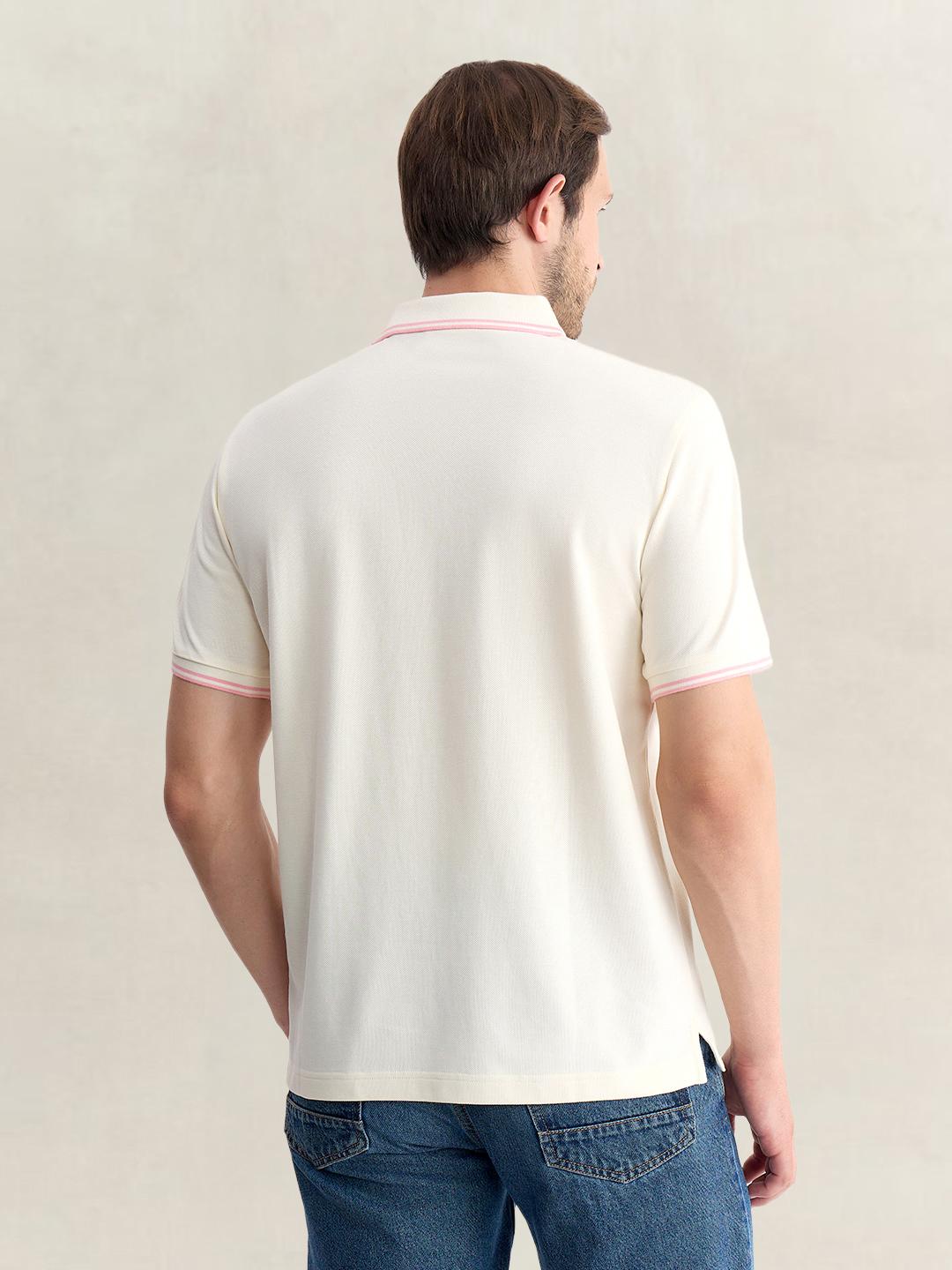 Gant Men Off White Regular Fit Solid Pure Cotton Polo Tshirt