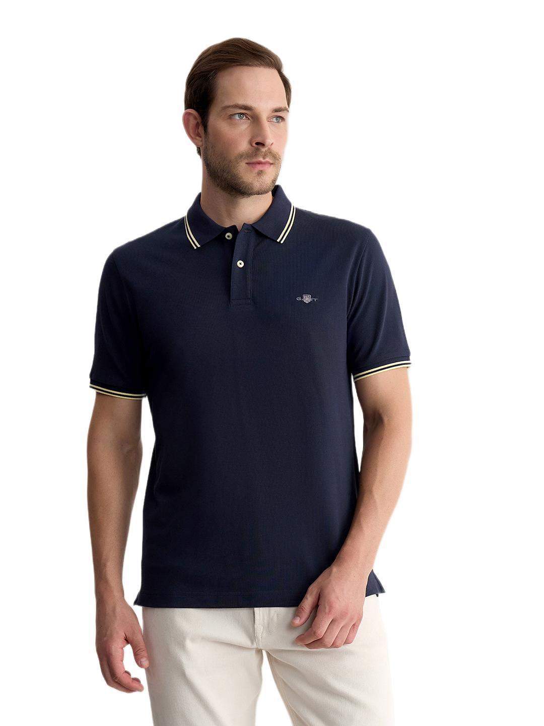 Gant Men Blue Regular Fit Solid Pure Cotton Polo Tshirt