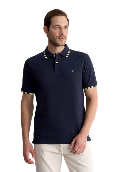 Gant Men Blue Regular Fit Solid Pure Cotton Polo Tshirt