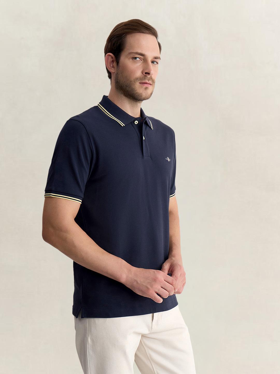 Gant Men Blue Regular Fit Solid Pure Cotton Polo Tshirt