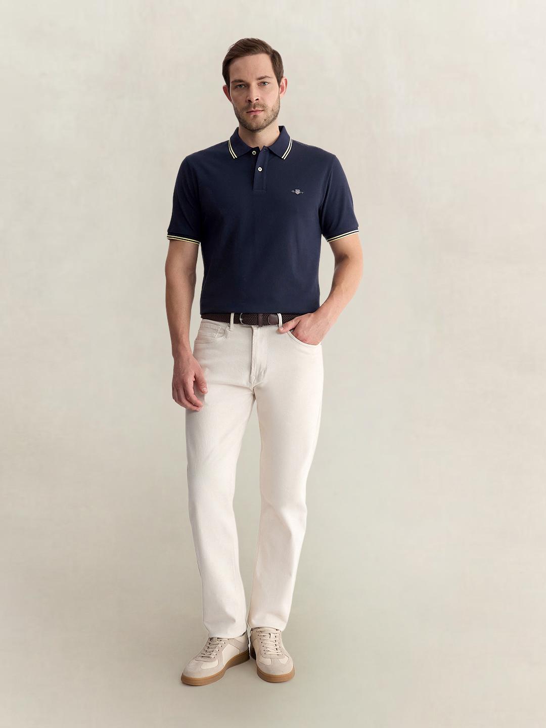 Gant Men Blue Regular Fit Solid Pure Cotton Polo Tshirt
