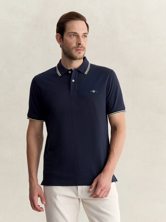 Gant Men Blue Regular Fit Solid Pure Cotton Polo Tshirt