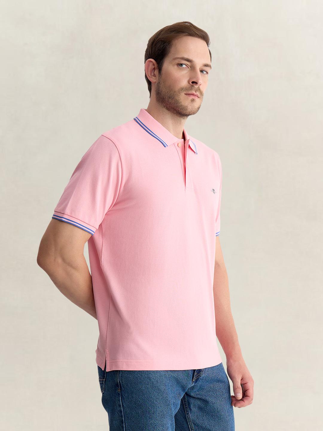 Gant Men Pink Regular Fit Solid Pure Cotton Polo Tshirt