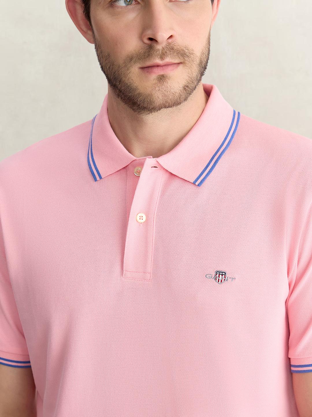 Gant Men Pink Regular Fit Solid Pure Cotton Polo Tshirt