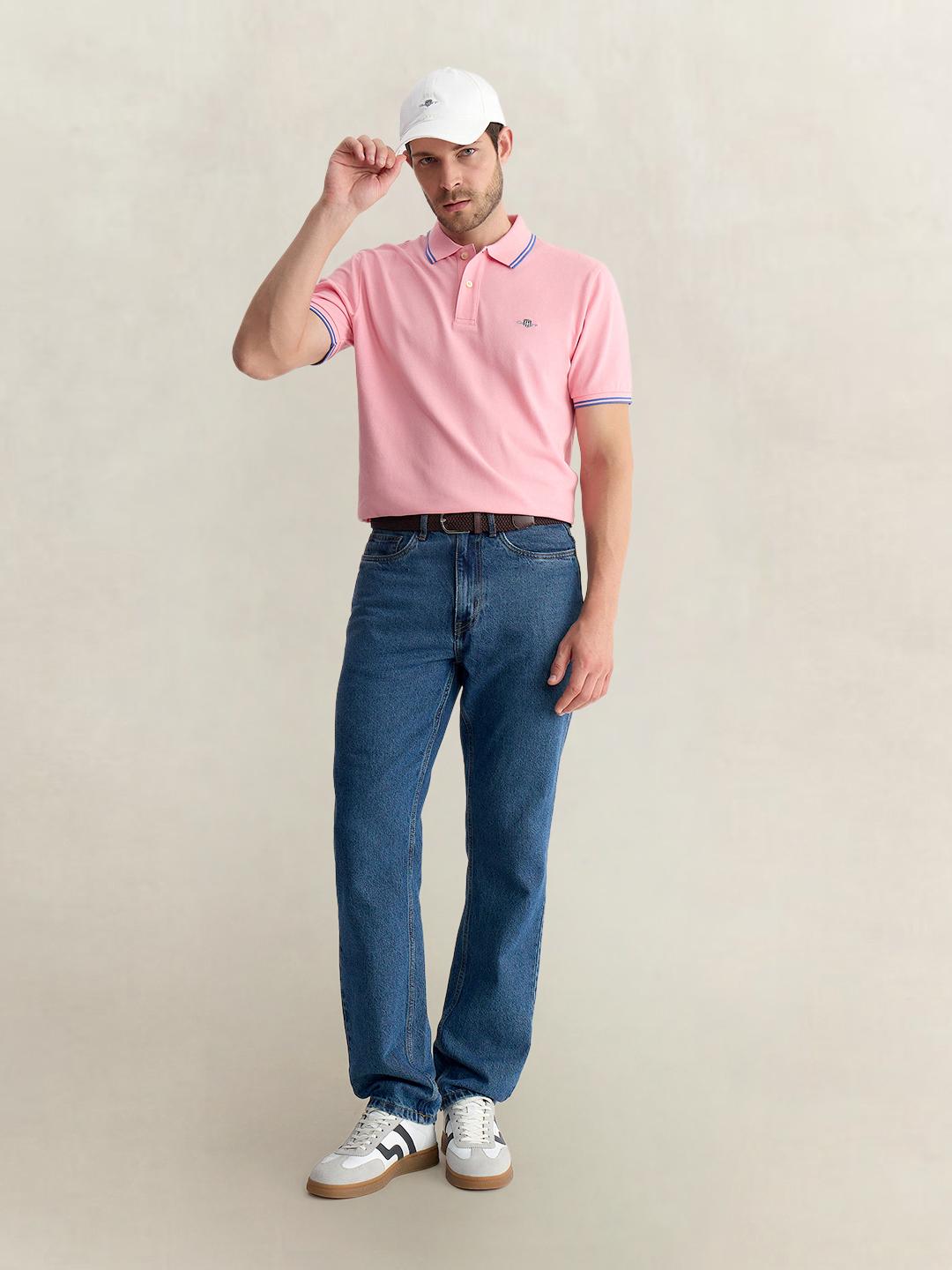 Gant Men Pink Regular Fit Solid Pure Cotton Polo Tshirt