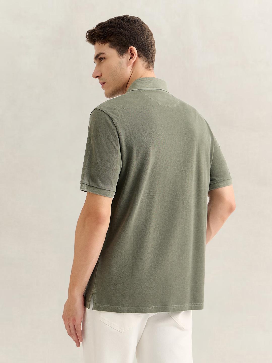 Gant Men Green Regular Fit Solid Cotton Polo T-Shirt