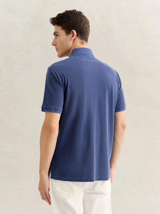 Gant Men Blue Regular Fit Solid Cotton Polo T-Shirt