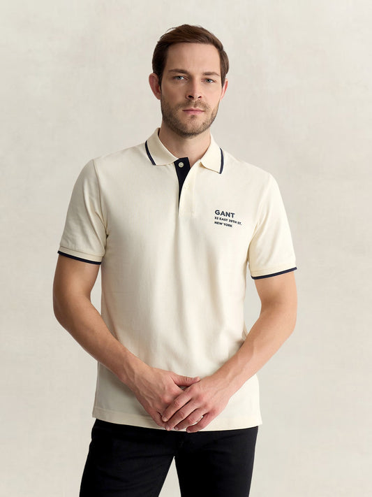 Gant Men Cream Regular Fit Solid Pure Cotton Polo Tshirt