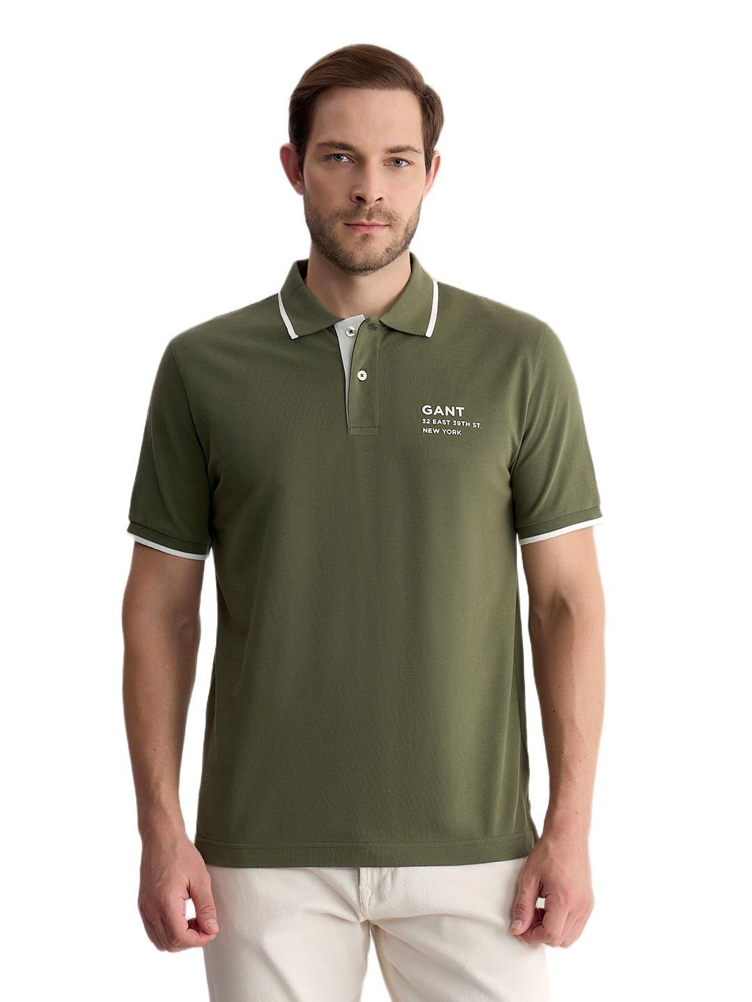 Gant Men Green Regular Fit Solid Pure Cotton Polo Tshirt