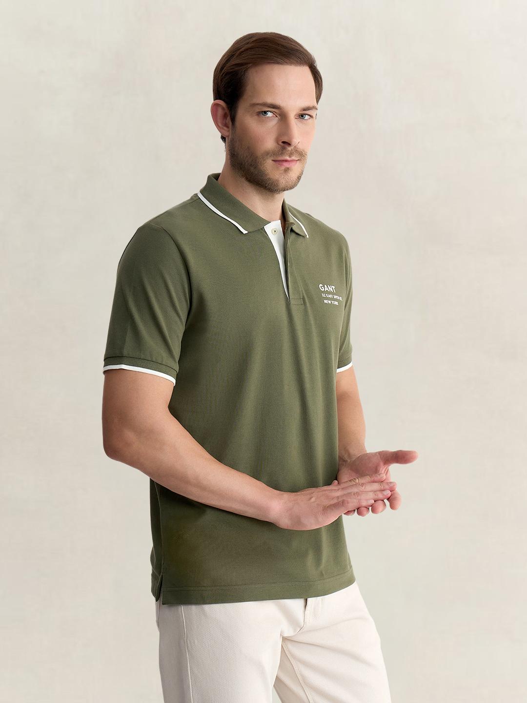 Gant Men Green Regular Fit Solid Pure Cotton Polo Tshirt