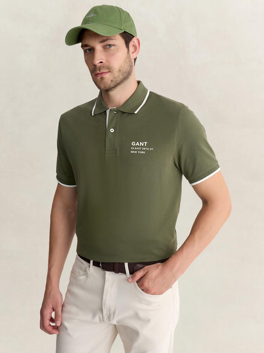 Gant Men Green Regular Fit Solid Pure Cotton Polo Tshirt