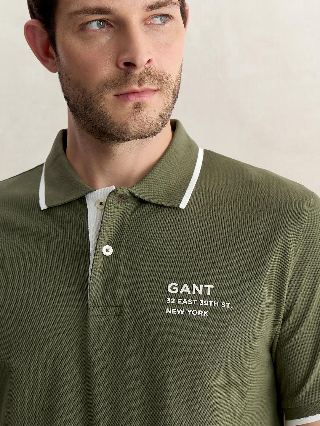 Gant Men Green Regular Fit Solid Pure Cotton Polo Tshirt