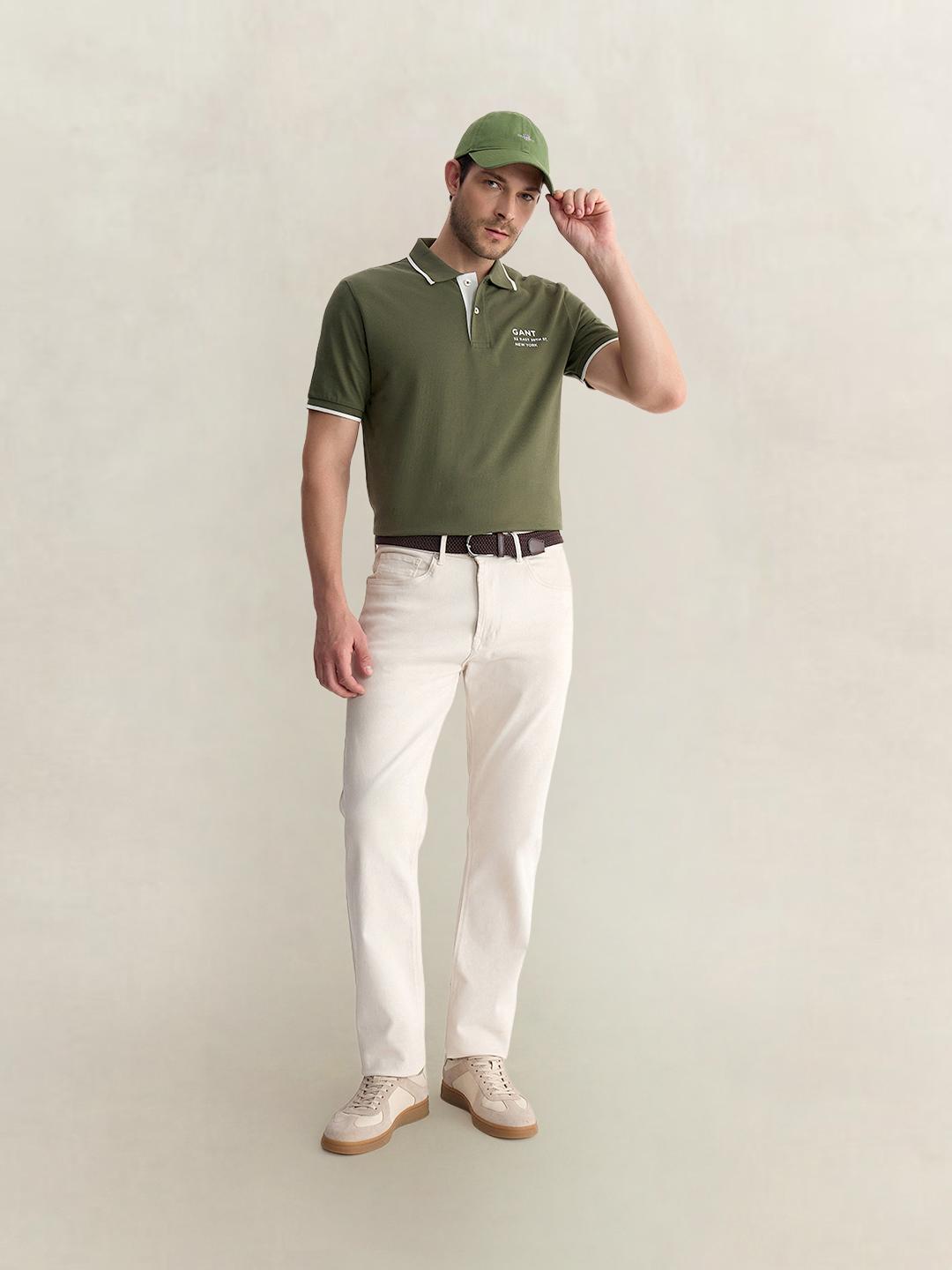 Gant Men Green Regular Fit Solid Pure Cotton Polo Tshirt