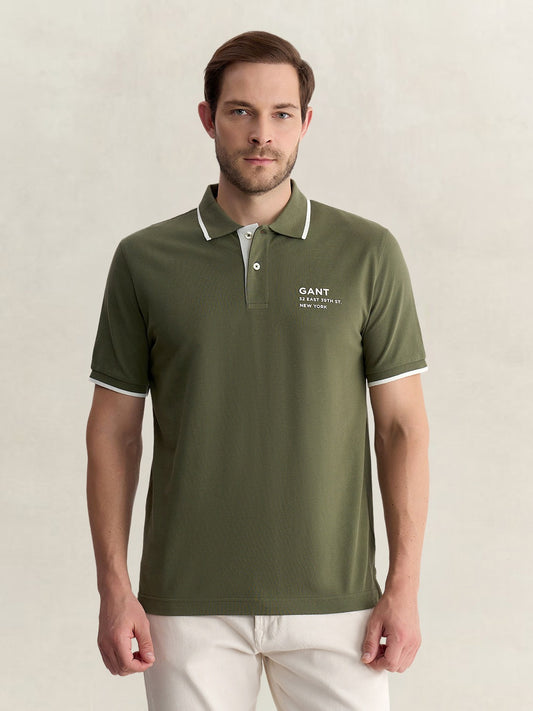 Gant Men Green Regular Fit Solid Pure Cotton Polo Tshirt