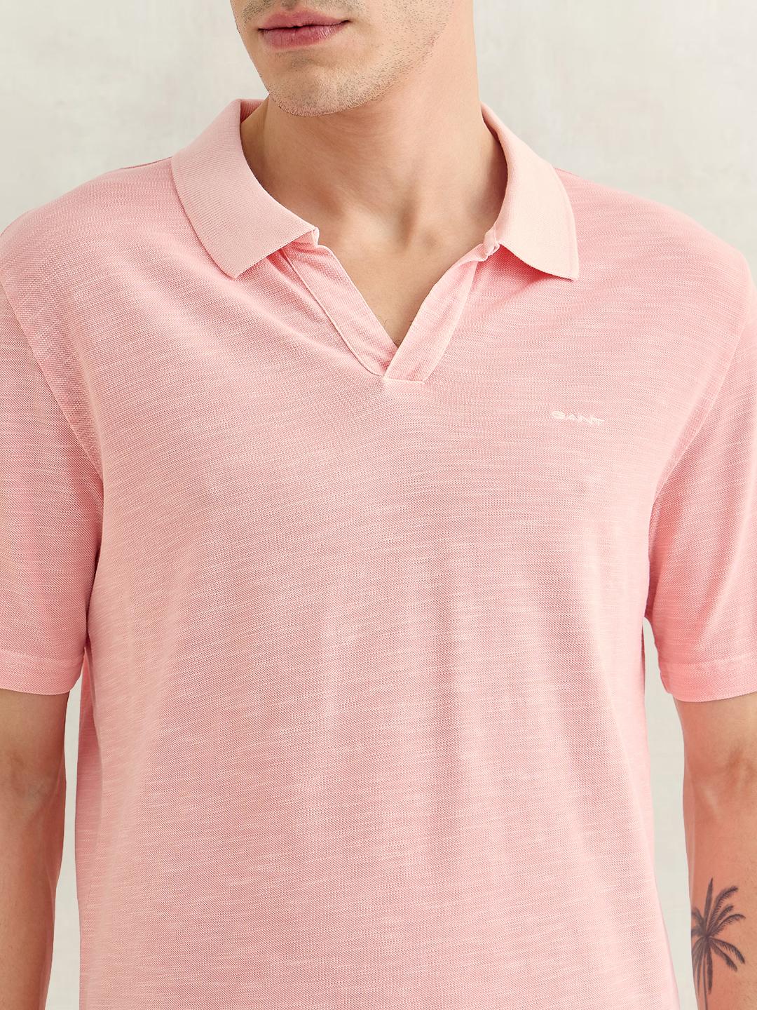 Gant Men Pink Regular Fit Solid Cotton Polo T-Shirt