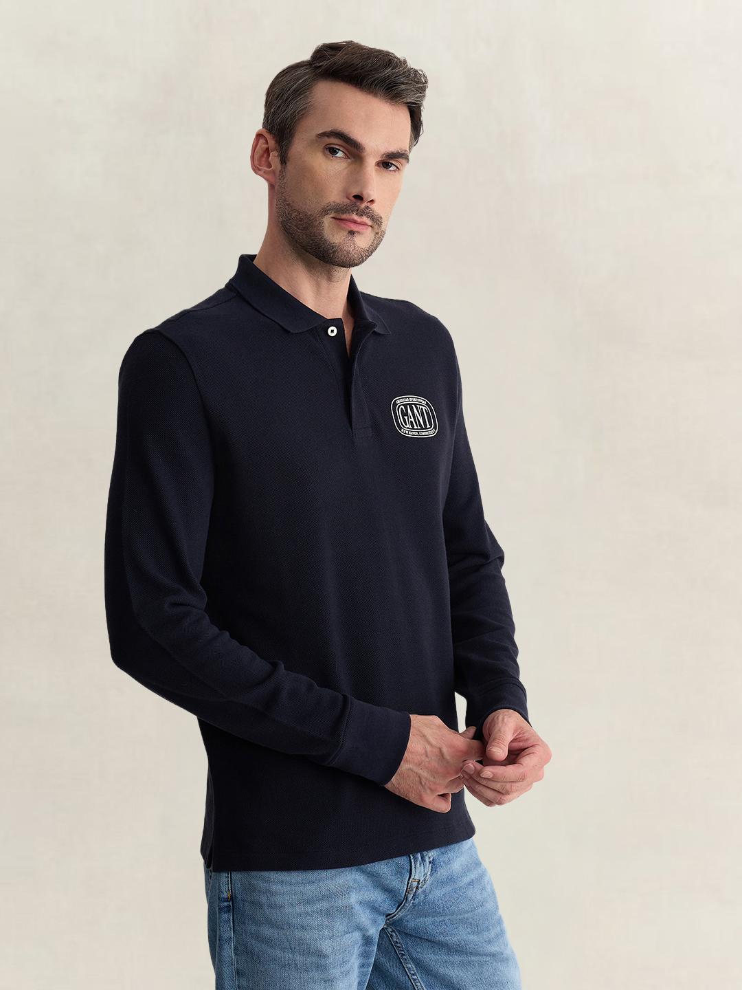 Gant Men Blue Regular Fit Solid Pure Cotton Polo Tshirt
