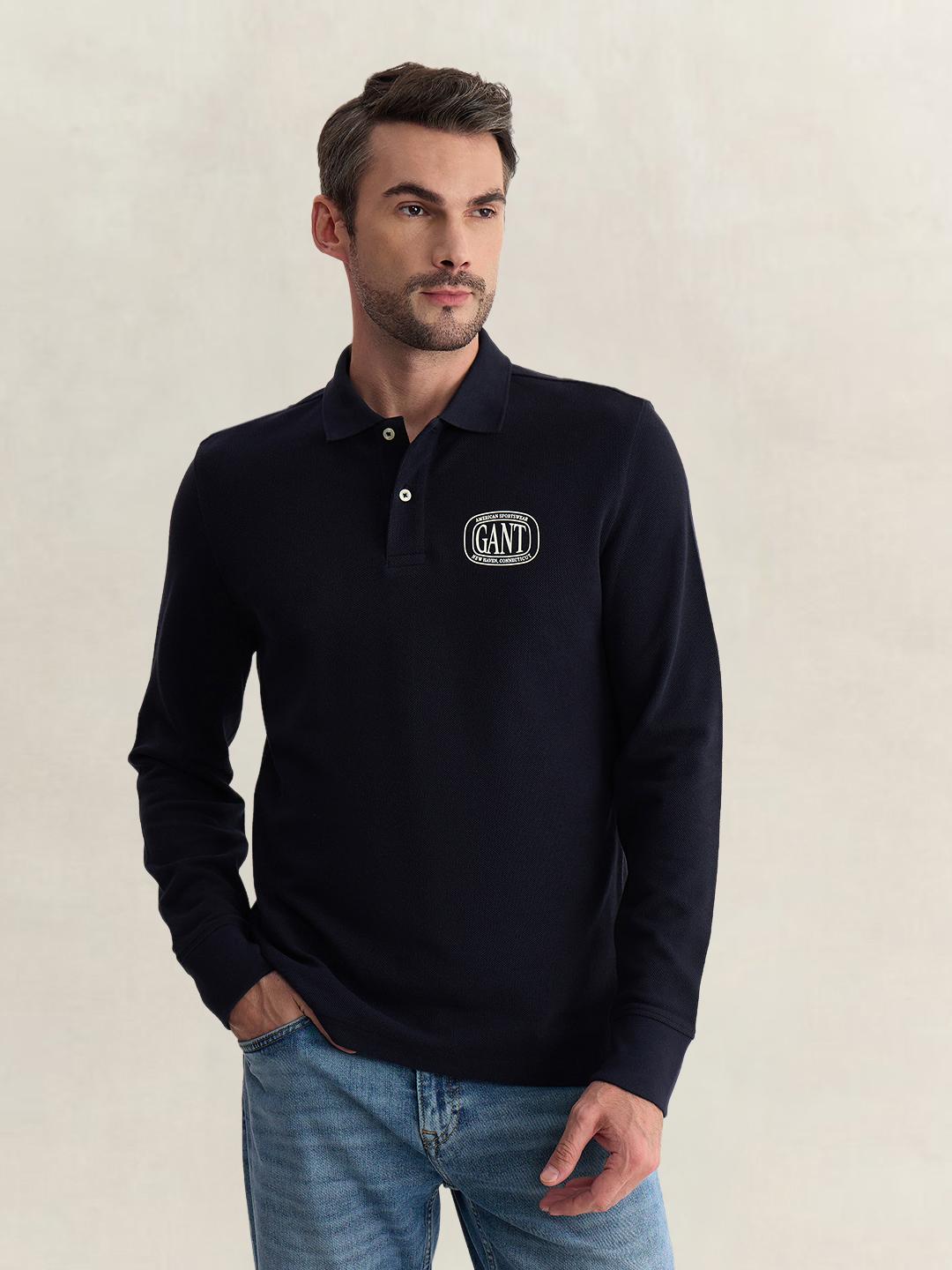 Gant Men Blue Regular Fit Solid Pure Cotton Polo Tshirt