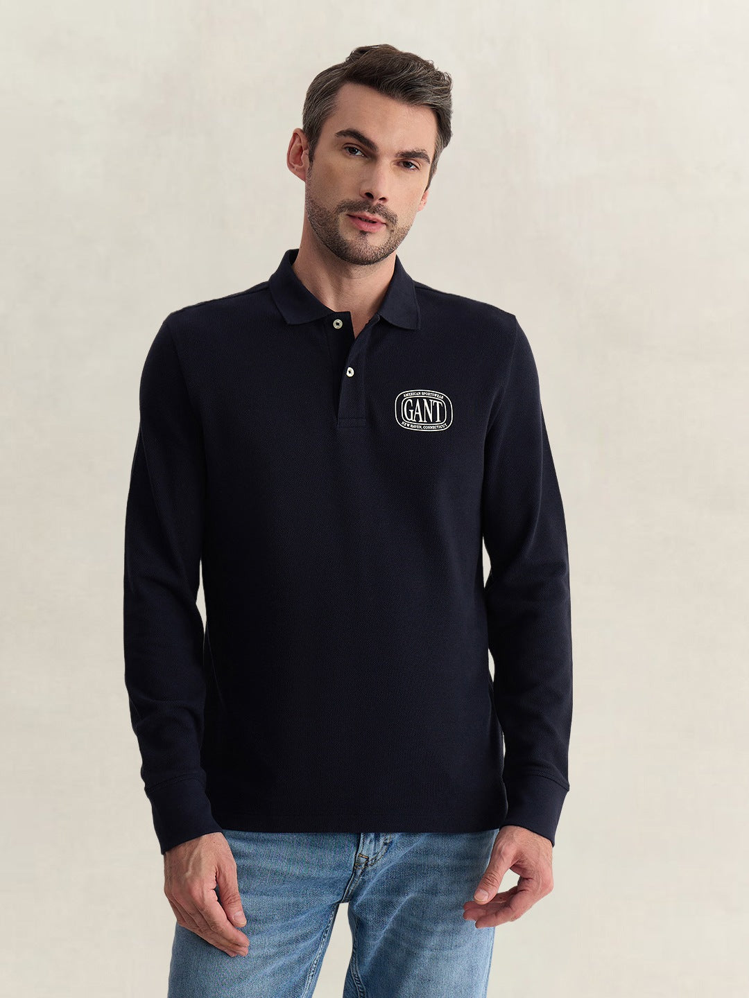 Gant Men Blue Regular Fit Solid Pure Cotton Polo Tshirt