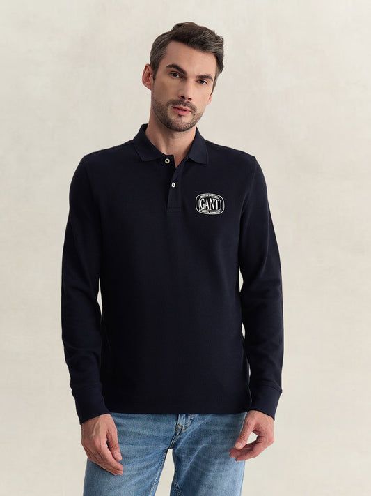 Gant Men Blue Regular Fit Solid Pure Cotton Polo Tshirt