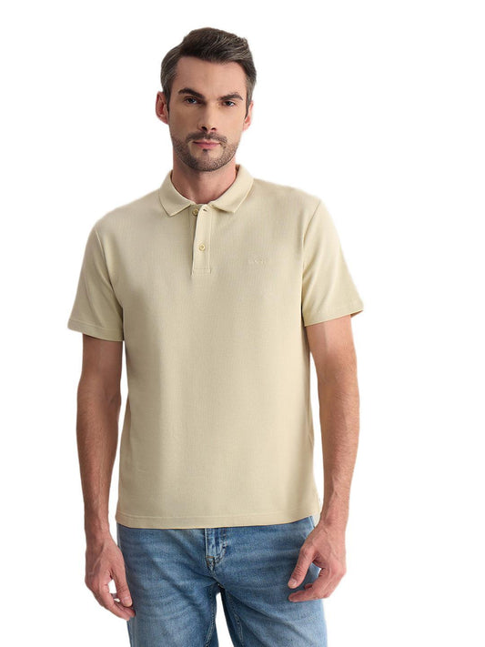 Gant Men Beige Regular Fit Solid Cotton Blend Polo Tshirt