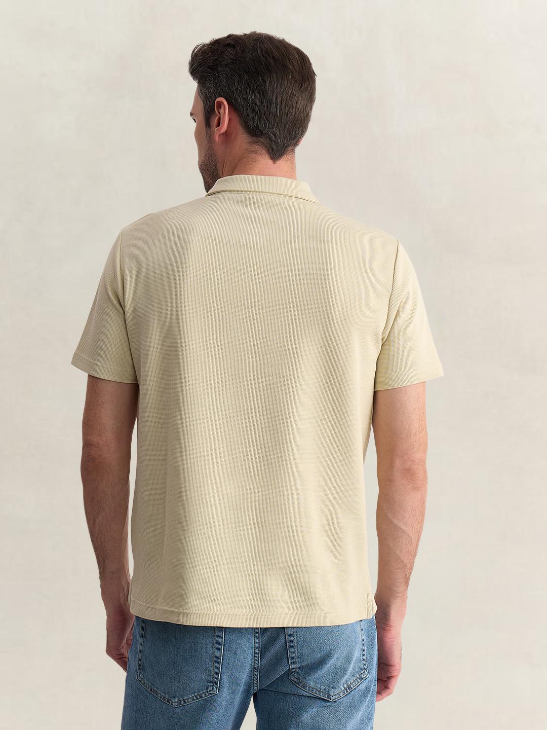 Gant Men Beige Regular Fit Solid Cotton Blend Polo Tshirt