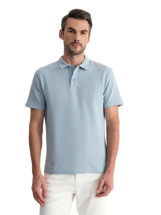 Gant Men Blue Regular Fit Solid Cotton Blend Polo Tshirt