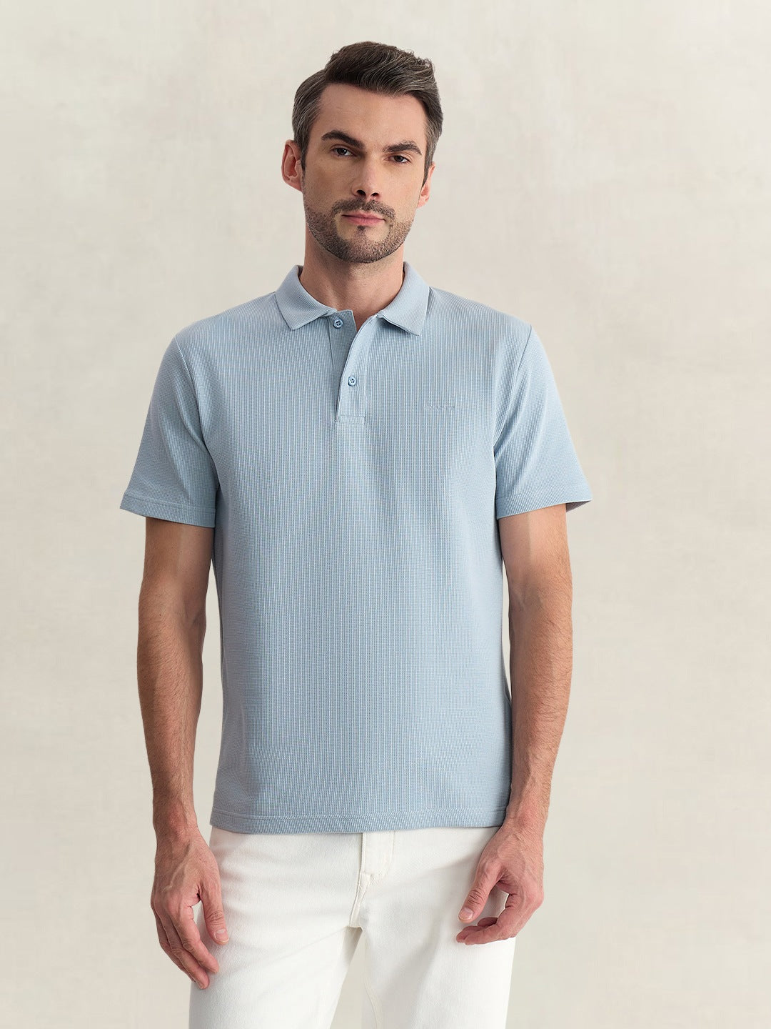 Gant Men Blue Regular Fit Solid Cotton Blend Polo Tshirt