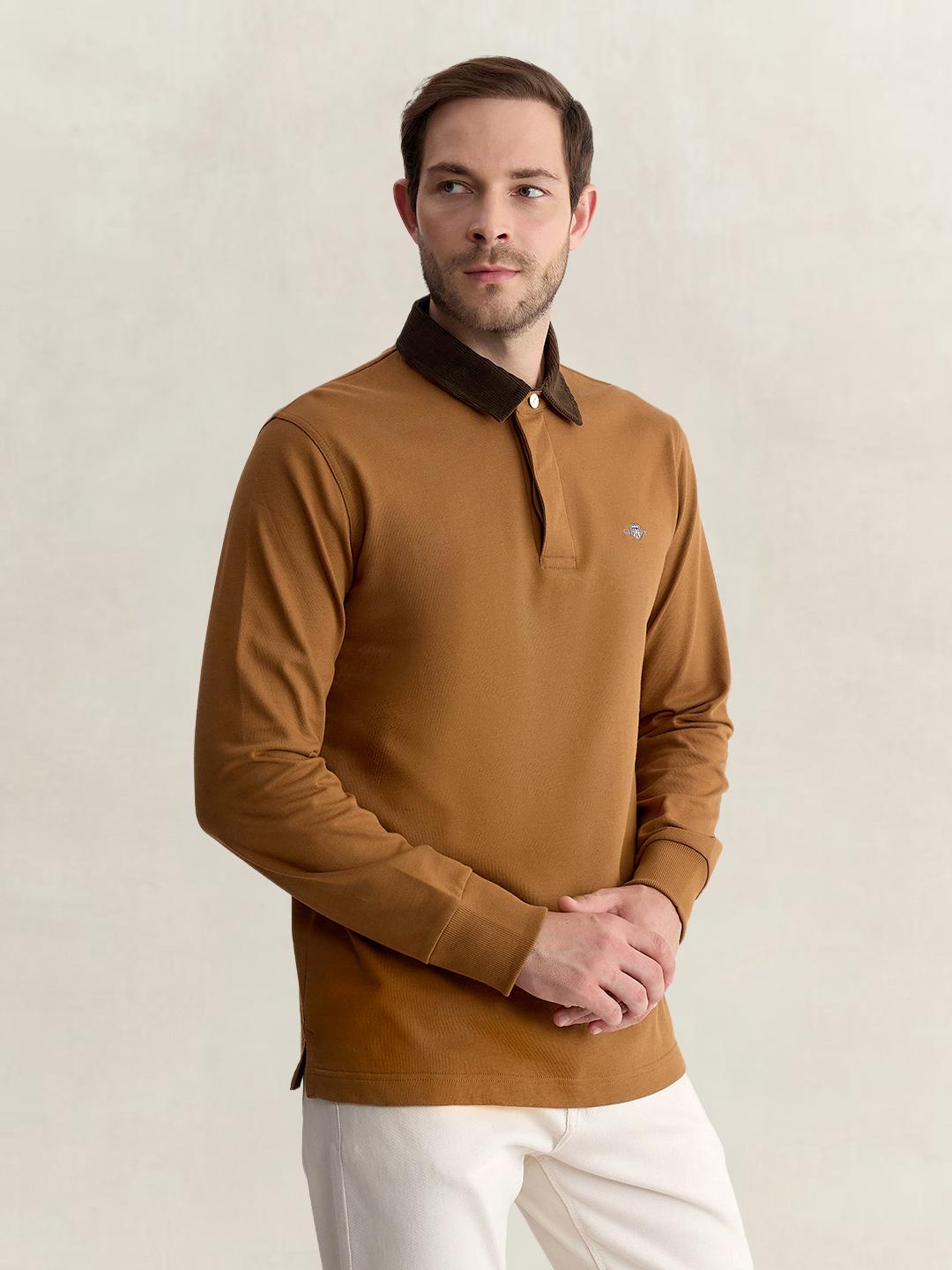 Gant Men Brown Regular Fit Solid Pure Cotton Polo Tshirt