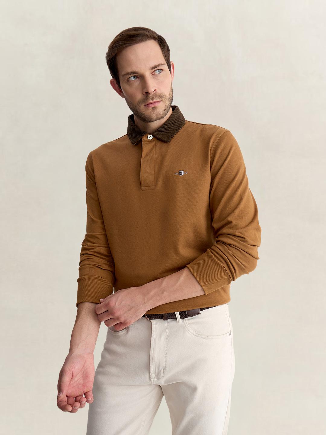 Gant Men Brown Regular Fit Solid Pure Cotton Polo Tshirt