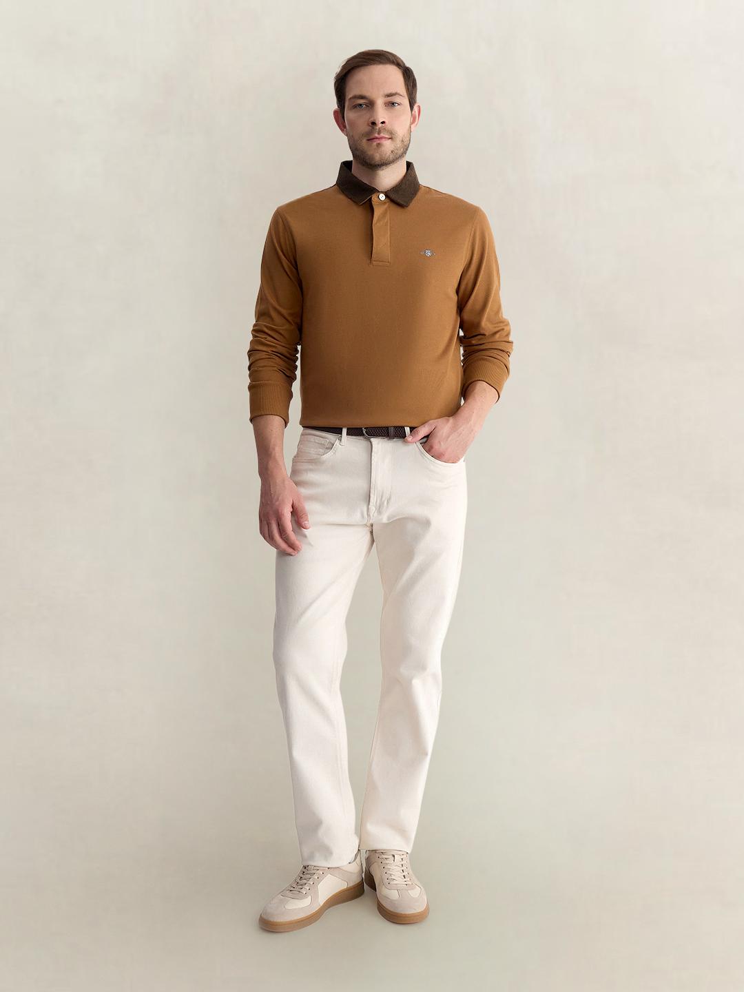 Gant Men Brown Regular Fit Solid Pure Cotton Polo Tshirt